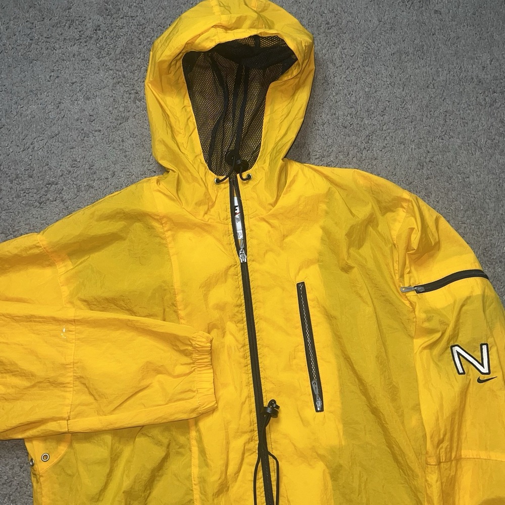 Vintage Nike Windbreaker Jacket Size Large Black Full Zip Rain Wind Yellow 90s